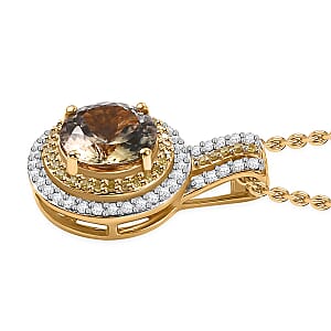 Luxoro AAA Turkizite, Natural Yellow and White Diamond 2.90 ctw Double Halo Pendant Necklace in 10K Yellow Gold 20 Inches