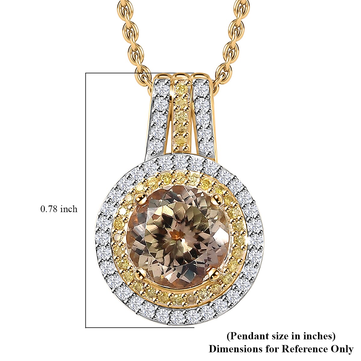 Luxoro AAA Turkizite, Natural Yellow and White Diamond 2.90 ctw Double Halo Pendant Necklace in 10K Yellow Gold 20 Inches