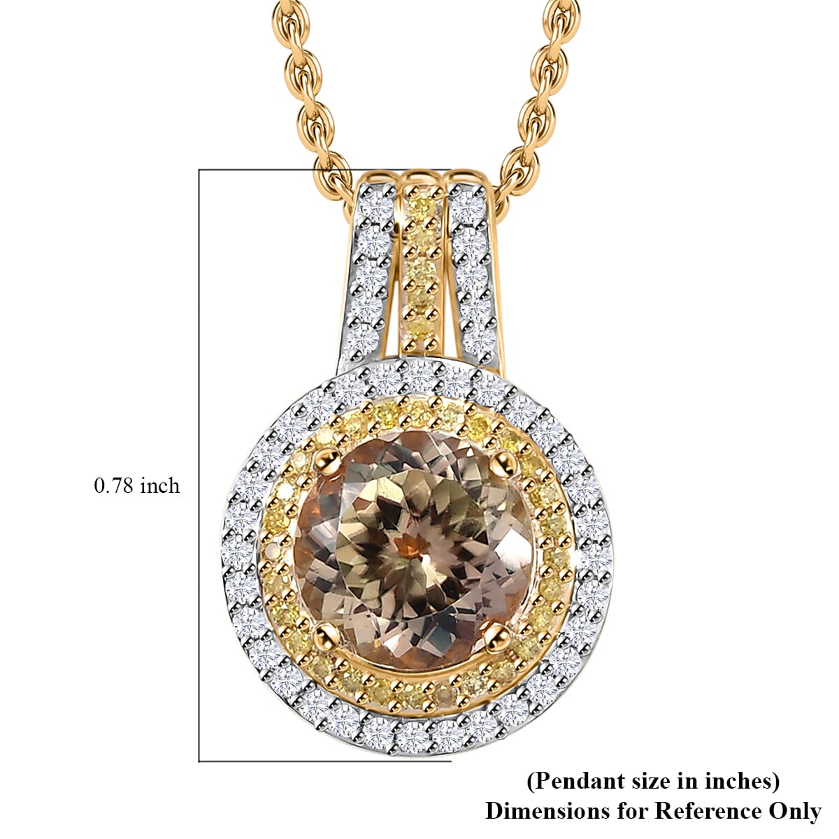Luxoro AAA Turkizite, Natural Yellow and White Diamond 2.90 ctw Double Halo Pendant Necklace in 10K Yellow Gold 20 Inches image number 6