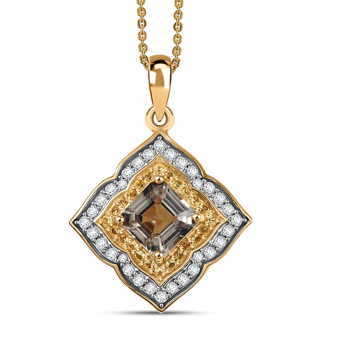 AAA Asscher Cut Turkizite and Multi Gemstone 3.00 ctw Radiant Blossom Pendant Necklace in 18K Vermeil Yellow Gold Over Sterling Silver 20 Inches image number 0