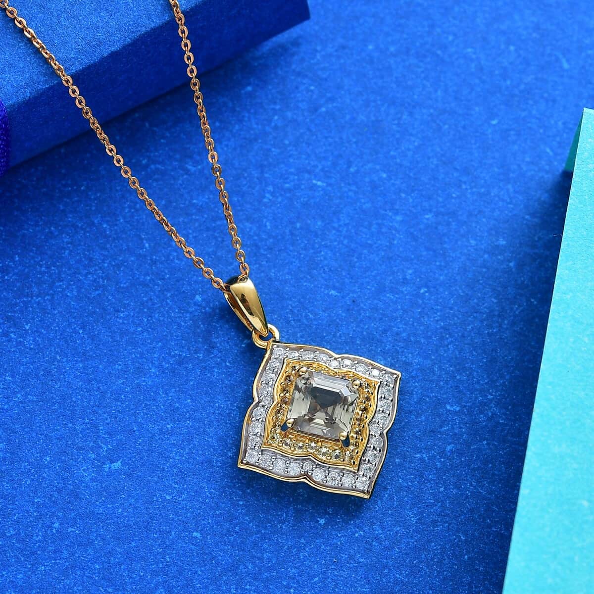 AAA Asscher Cut Turkizite and Multi Gemstone 3.00 ctw Radiant Blossom Pendant Necklace in 18K Vermeil Yellow Gold Over Sterling Silver 20 Inches image number 1