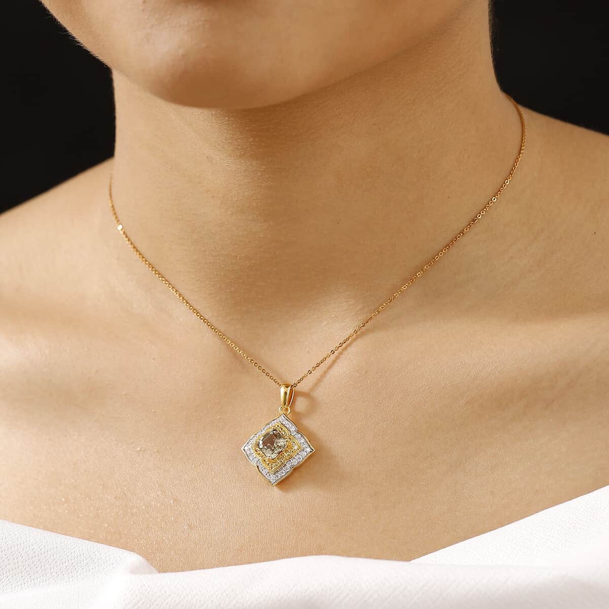 AAA Asscher Cut Turkizite and Multi Gemstone 3.00 ctw Radiant Blossom Pendant Necklace in 18K Vermeil Yellow Gold Over Sterling Silver 20 Inches image number 2