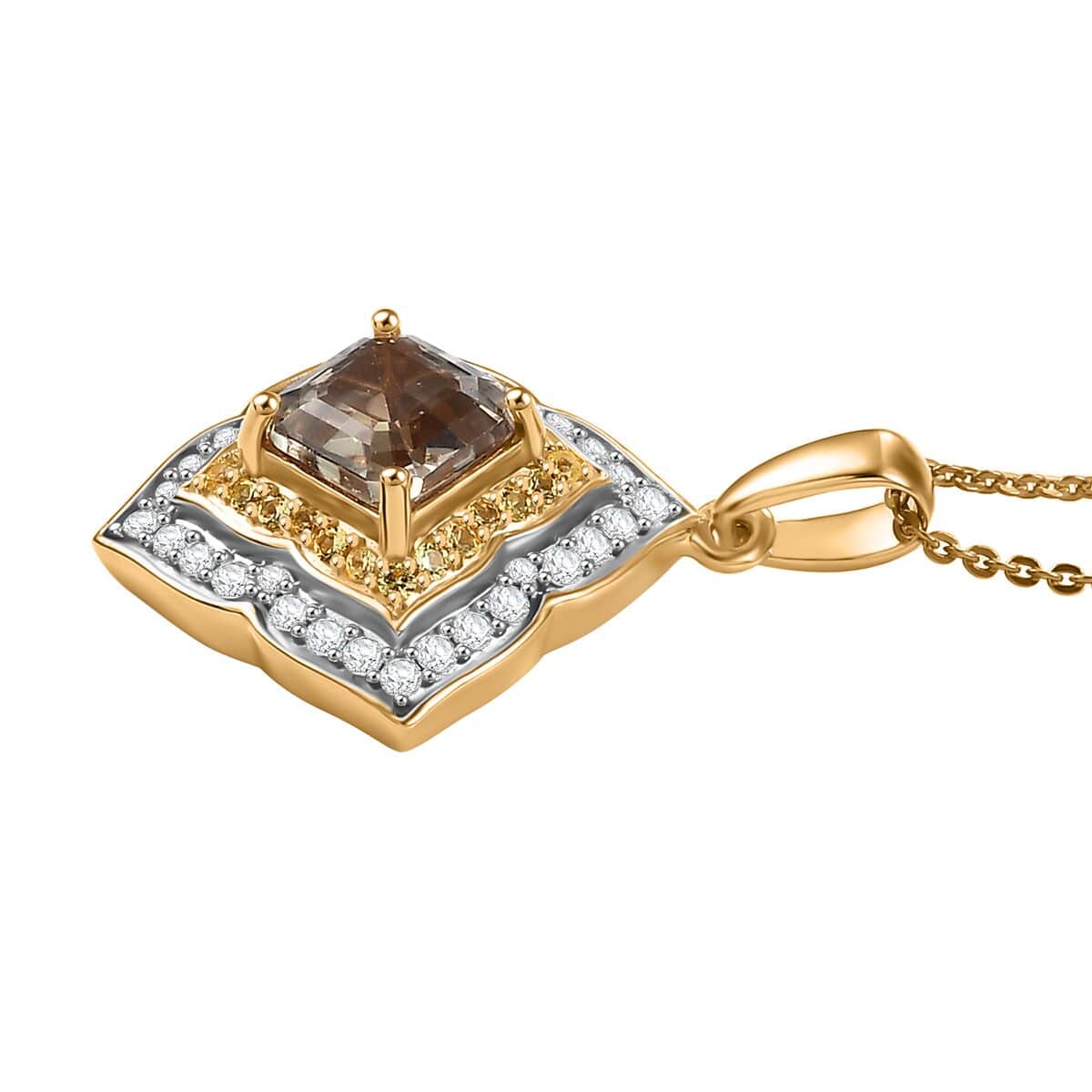 AAA Asscher Cut Turkizite and Multi Gemstone 3.00 ctw Radiant Blossom Pendant Necklace in 18K Vermeil Yellow Gold Over Sterling Silver 20 Inches image number 3