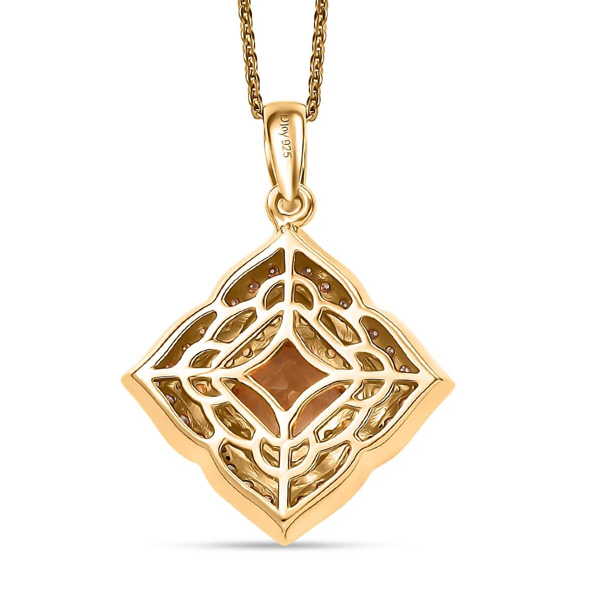 AAA Asscher Cut Turkizite and Multi Gemstone 3.00 ctw Radiant Blossom Pendant Necklace in 18K Vermeil Yellow Gold Over Sterling Silver 20 Inches image number 4