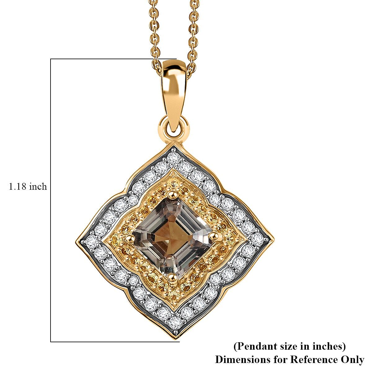 AAA Asscher Cut Turkizite and Multi Gemstone 3.00 ctw Radiant Blossom Pendant Necklace in 18K Vermeil Yellow Gold Over Sterling Silver 20 Inches