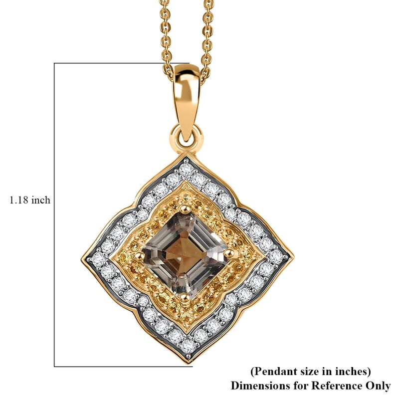 AAA Asscher Cut Turkizite and Multi Gemstone 3.00 ctw Radiant Blossom Pendant Necklace in 18K Vermeil Yellow Gold Over Sterling Silver 20 Inches