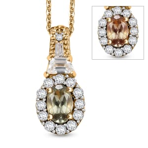 AAA Turkizite and White Zircon 1.35 ctw Vintage Halo Pendant Necklace in 18K Vermeil Yellow Gold Over Sterling Silver 20 Inches