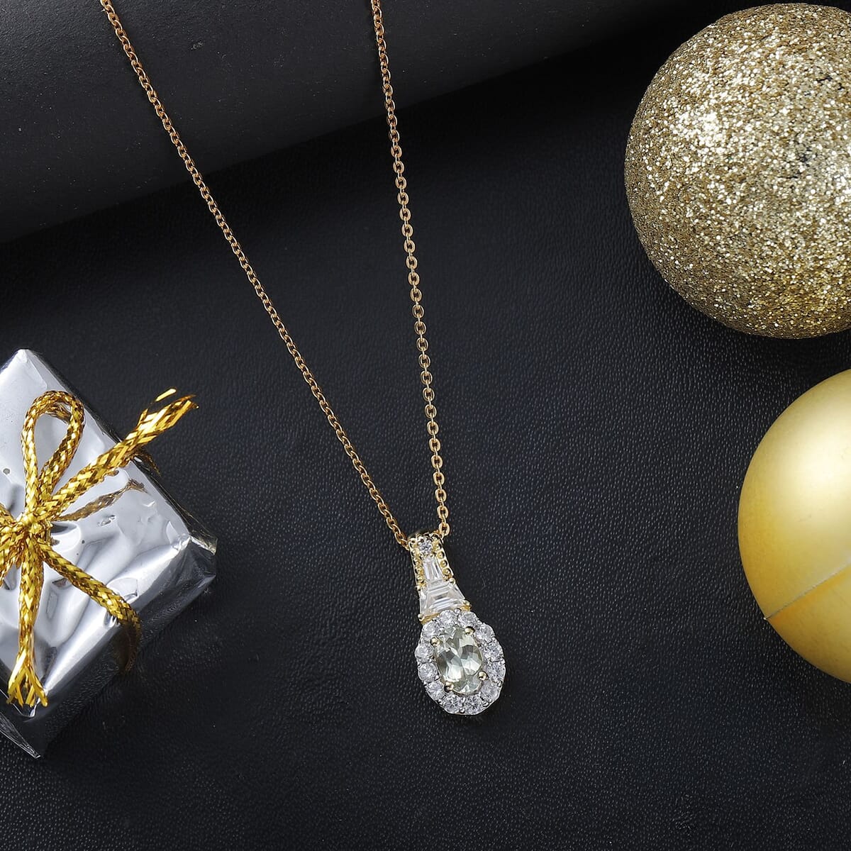 AAA Turkizite and White Zircon 1.35 ctw Vintage Halo Pendant Necklace in 18K Vermeil Yellow Gold Over Sterling Silver 20 Inches image number 1