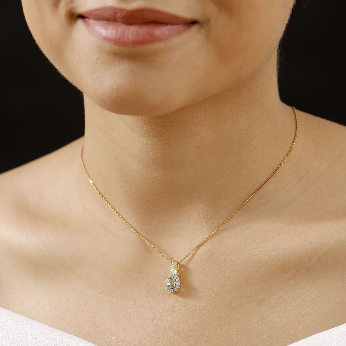 AAA Turkizite and White Zircon 1.35 ctw Vintage Halo Pendant Necklace in 18K Vermeil Yellow Gold Over Sterling Silver 20 Inches image number 2