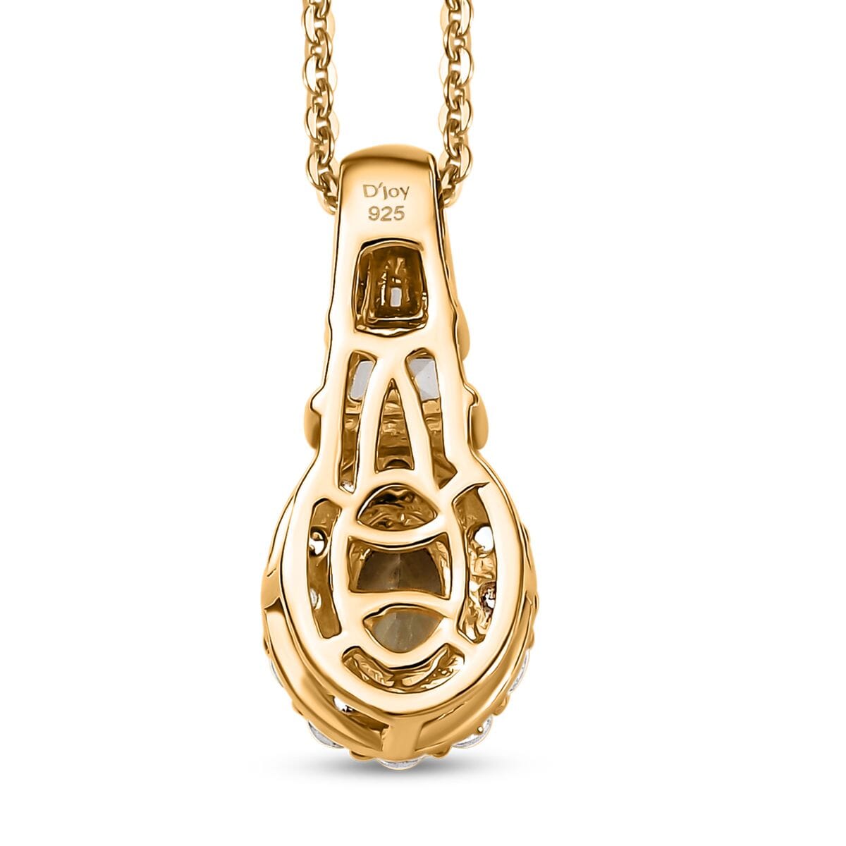 AAA Turkizite and White Zircon 1.35 ctw Vintage Halo Pendant Necklace in 18K Vermeil Yellow Gold Over Sterling Silver 20 Inches image number 4