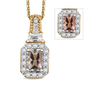 AAA Turkizite and White Zircon 1.30 ctw Vintage Halo Pendant Necklace in 18K Vermeil Yellow Gold Over Sterling Silver 20 Inches