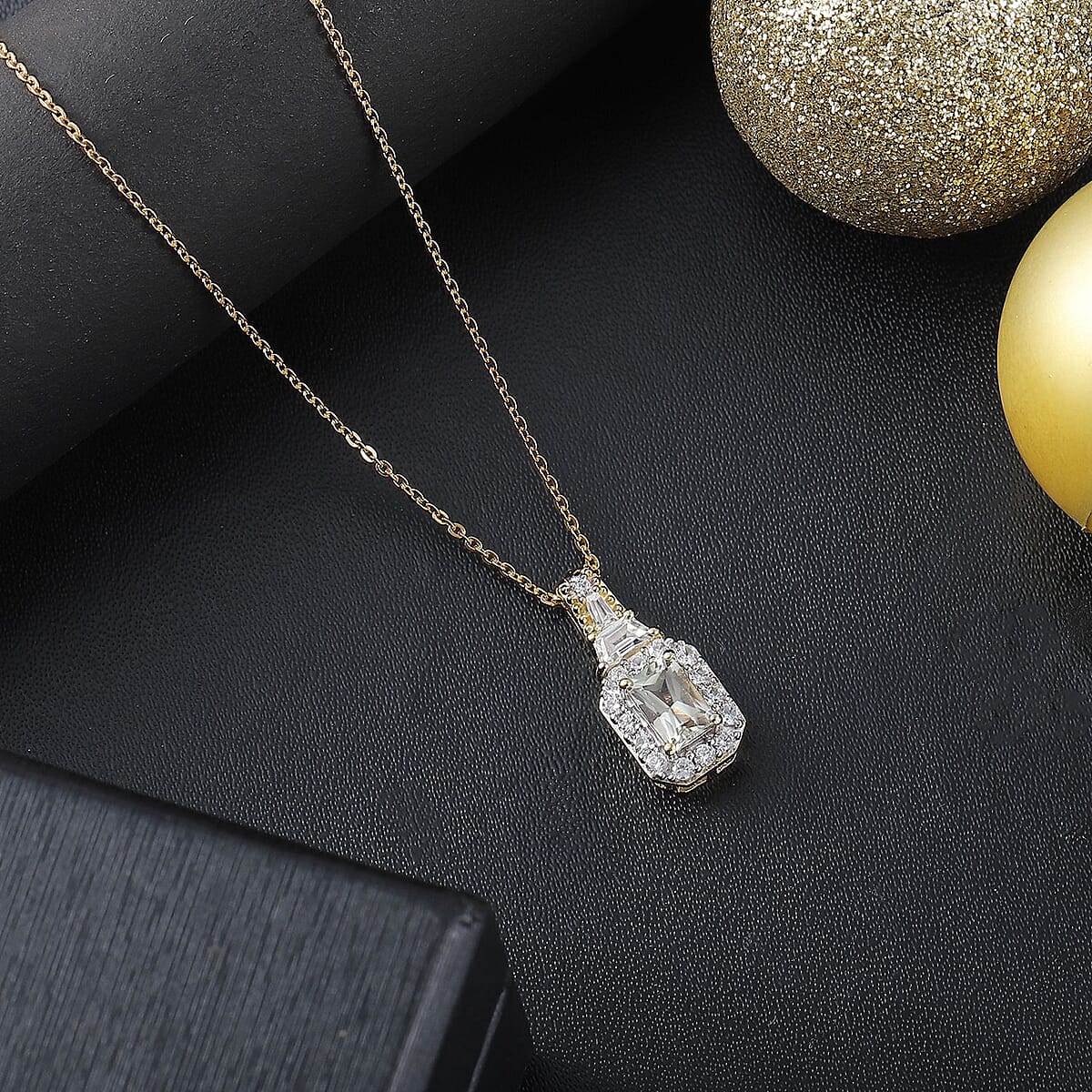 AAA Turkizite and White Zircon 1.30 ctw Vintage Halo Pendant Necklace in 18K Vermeil Yellow Gold Over Sterling Silver 20 Inches image number 1