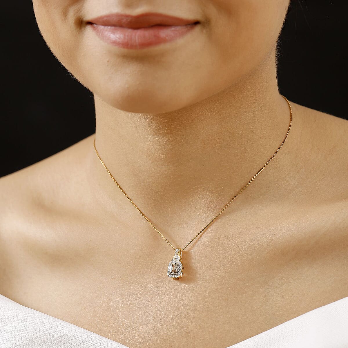 AAA Turkizite and White Zircon 1.30 ctw Vintage Halo Pendant Necklace in 18K Vermeil Yellow Gold Over Sterling Silver 20 Inches image number 2