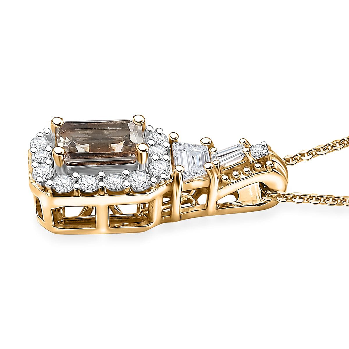 AAA Turkizite and White Zircon 1.30 ctw Vintage Halo Pendant Necklace in 18K Vermeil Yellow Gold Over Sterling Silver 20 Inches image number 3