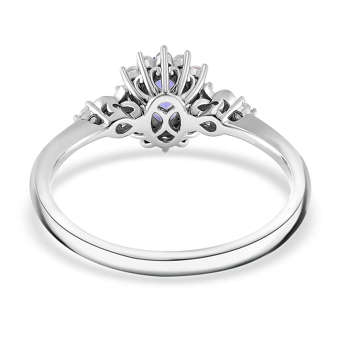 Tanzanite and White Zircon 1.50 ctw Heart & Arrows Ring (Size 5.0), Pendant Necklace 18 Inches in Rhodium Over Sterling Silver