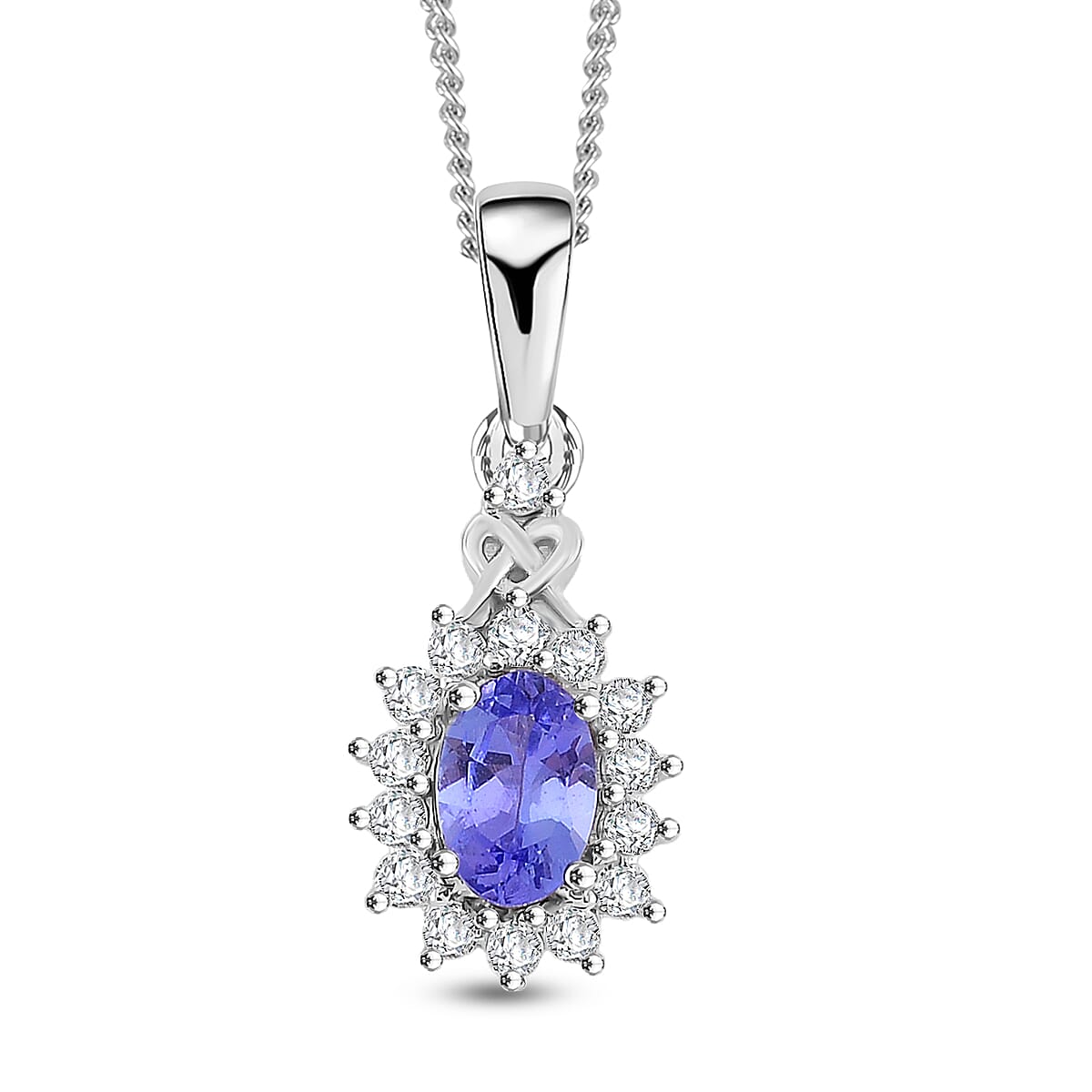 Tanzanite and White Zircon 1.50 ctw Heart & Arrows Ring (Size 5.0), Pendant Necklace 18 Inches in Rhodium Over Sterling Silver