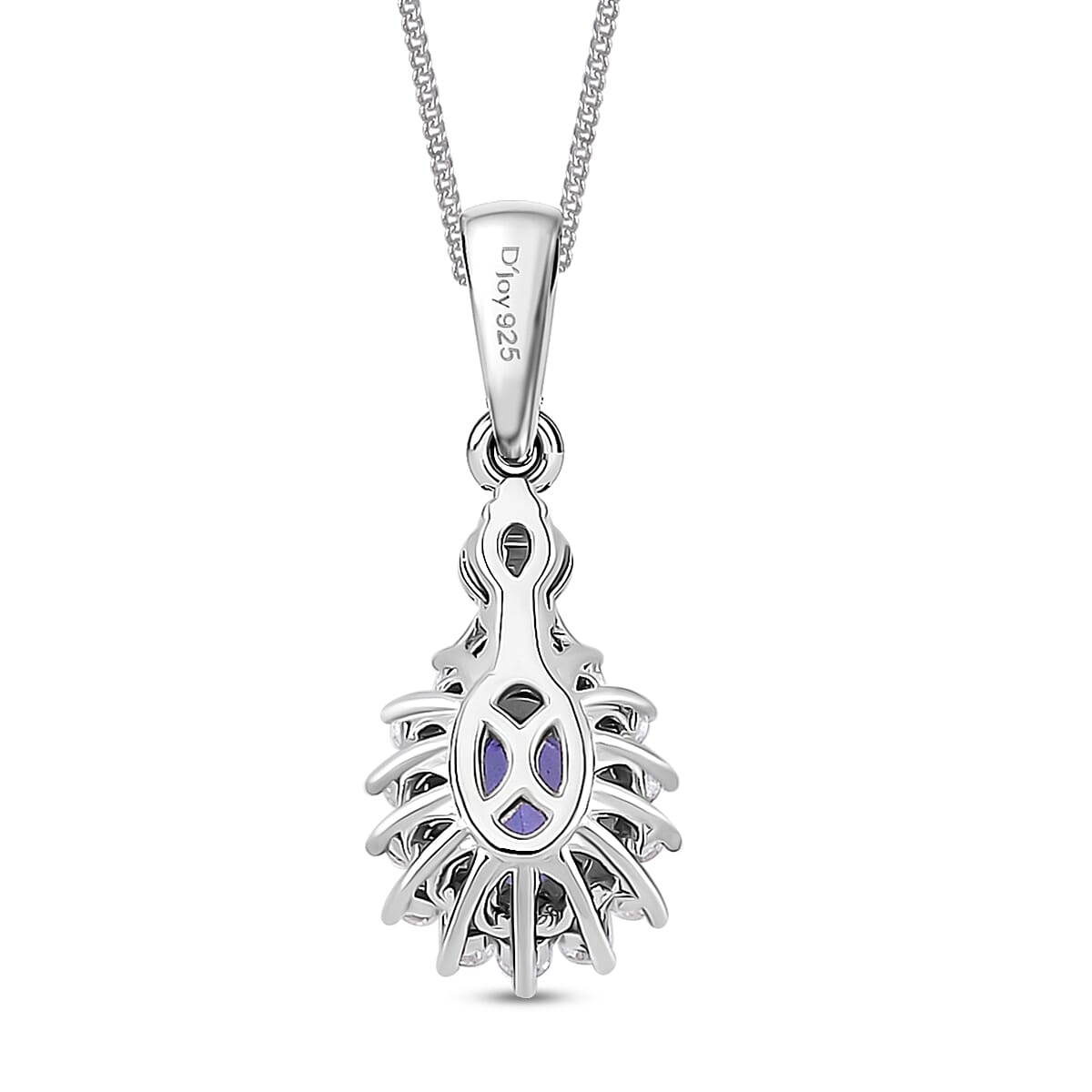Tanzanite and White Zircon 1.50 ctw Heart & Arrows Ring (Size 5.0), Pendant Necklace 18 Inches in Rhodium Over Sterling Silver