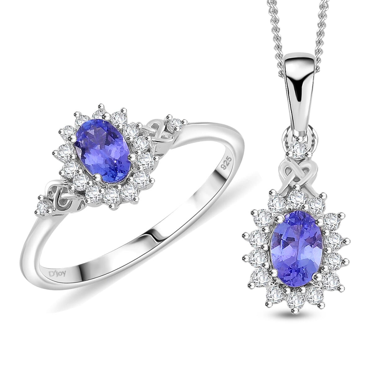 Tanzanite and White Zircon 1.50 ctw Heart & Arrows Ring (Size 9.0), Pendant Necklace 18 Inches in Rhodium Over Sterling Silver image number 0