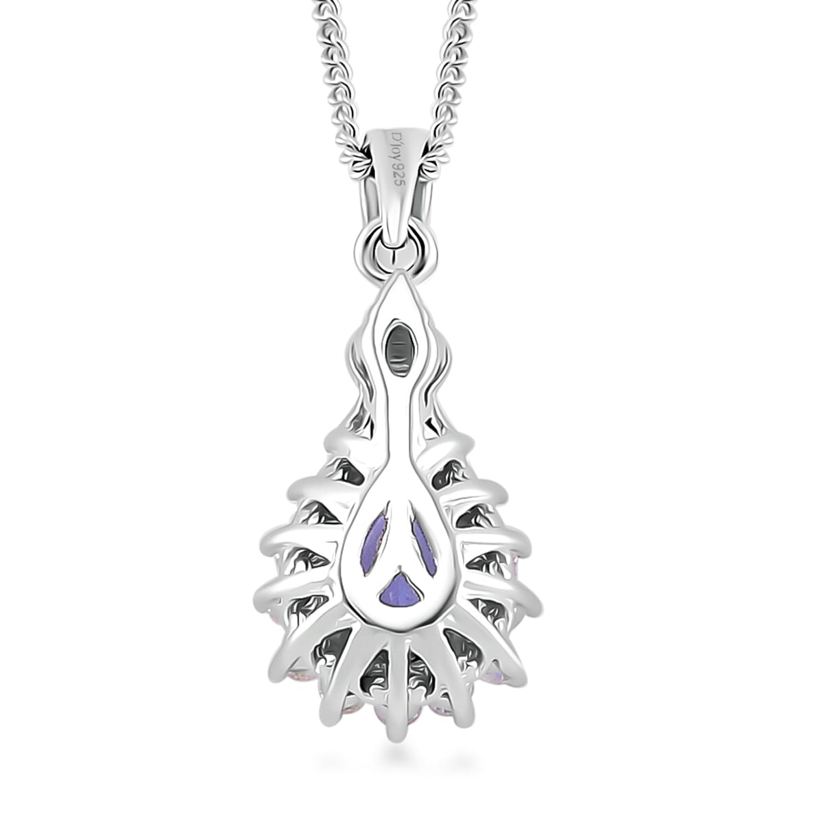 Tanzanite and White Zircon 1.40 ctw Heart & Arrows Ring (Size 9.0), Pendant Necklace 18 Inches in Rhodium Over Sterling Silver image number 7