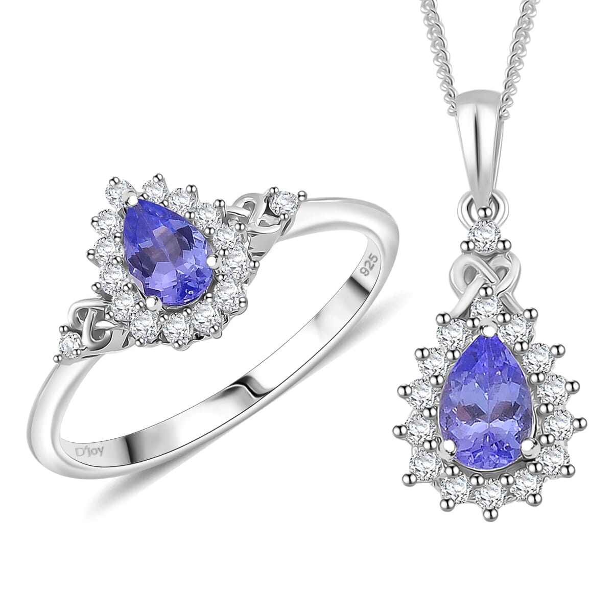 Tanzanite and White Zircon 1.40 ctw Heart & Arrows Ring (Size 10.0), Pendant Necklace 18 Inches in Rhodium Over Sterling Silver image number 0