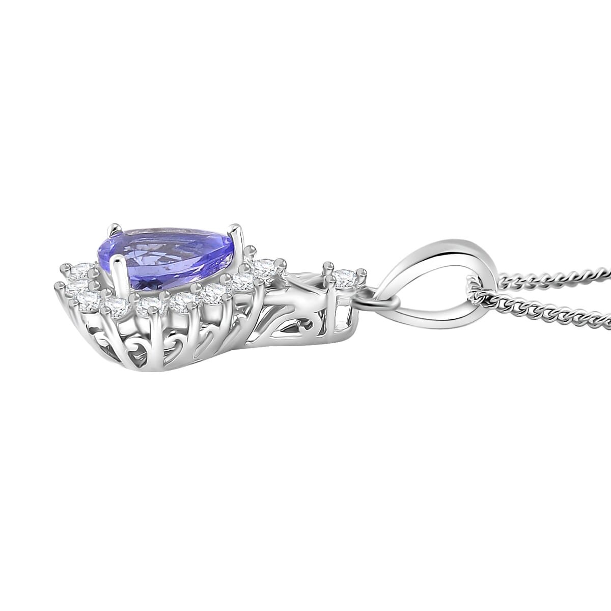 Tanzanite and White Zircon 1.40 ctw Heart & Arrows Ring (Size 10.0), Pendant Necklace 18 Inches in Rhodium Over Sterling Silver image number 6