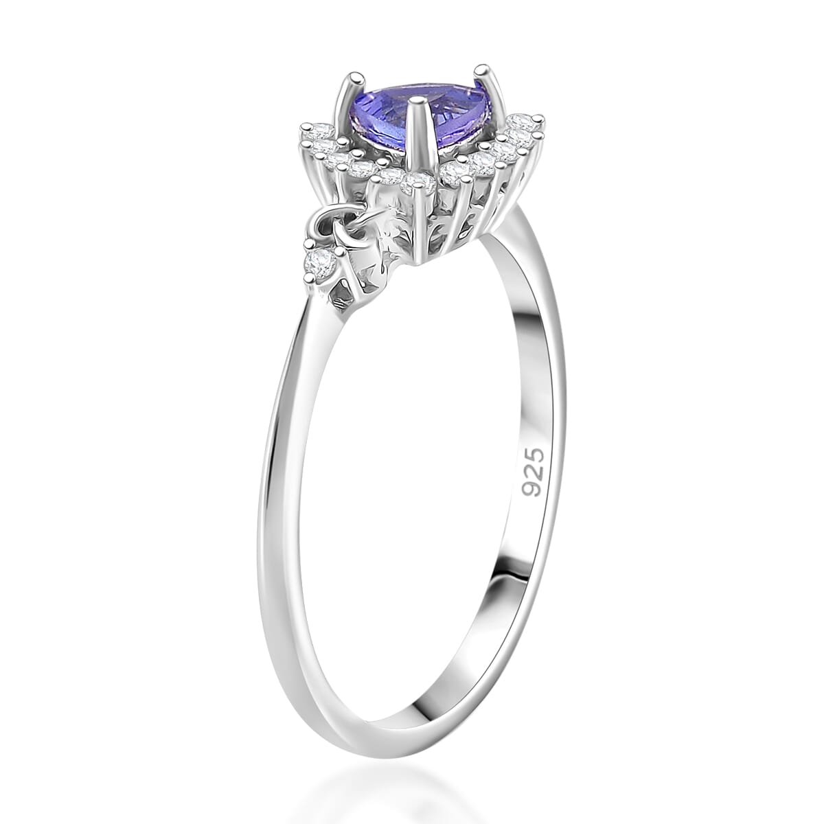 Tanzanite and White Zircon 1.50 ctw Heart & Arrows Ring (Size 9.0), Pendant Necklace 18 Inches in Rhodium Over Sterling Silver image number 3