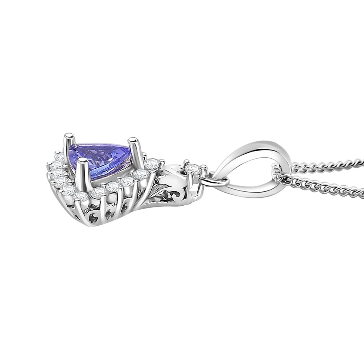 Tanzanite and White Zircon 1.50 ctw Heart & Arrows Ring (Size 9.0), Pendant Necklace 18 Inches in Rhodium Over Sterling Silver image number 6