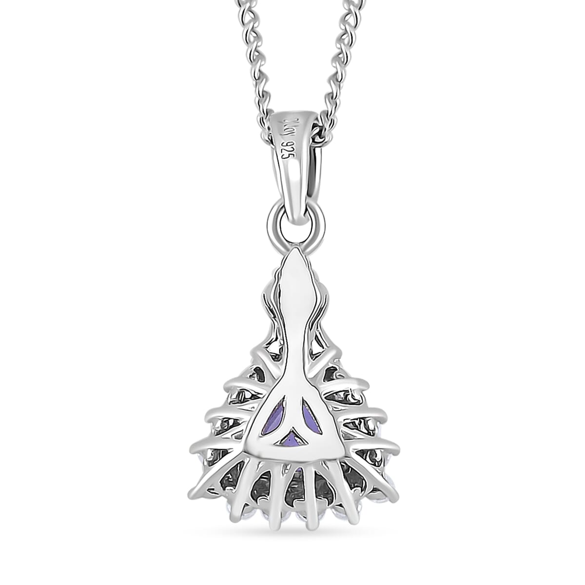 Tanzanite and White Zircon 1.50 ctw Heart & Arrows Ring (Size 9.0), Pendant Necklace 18 Inches in Rhodium Over Sterling Silver image number 7