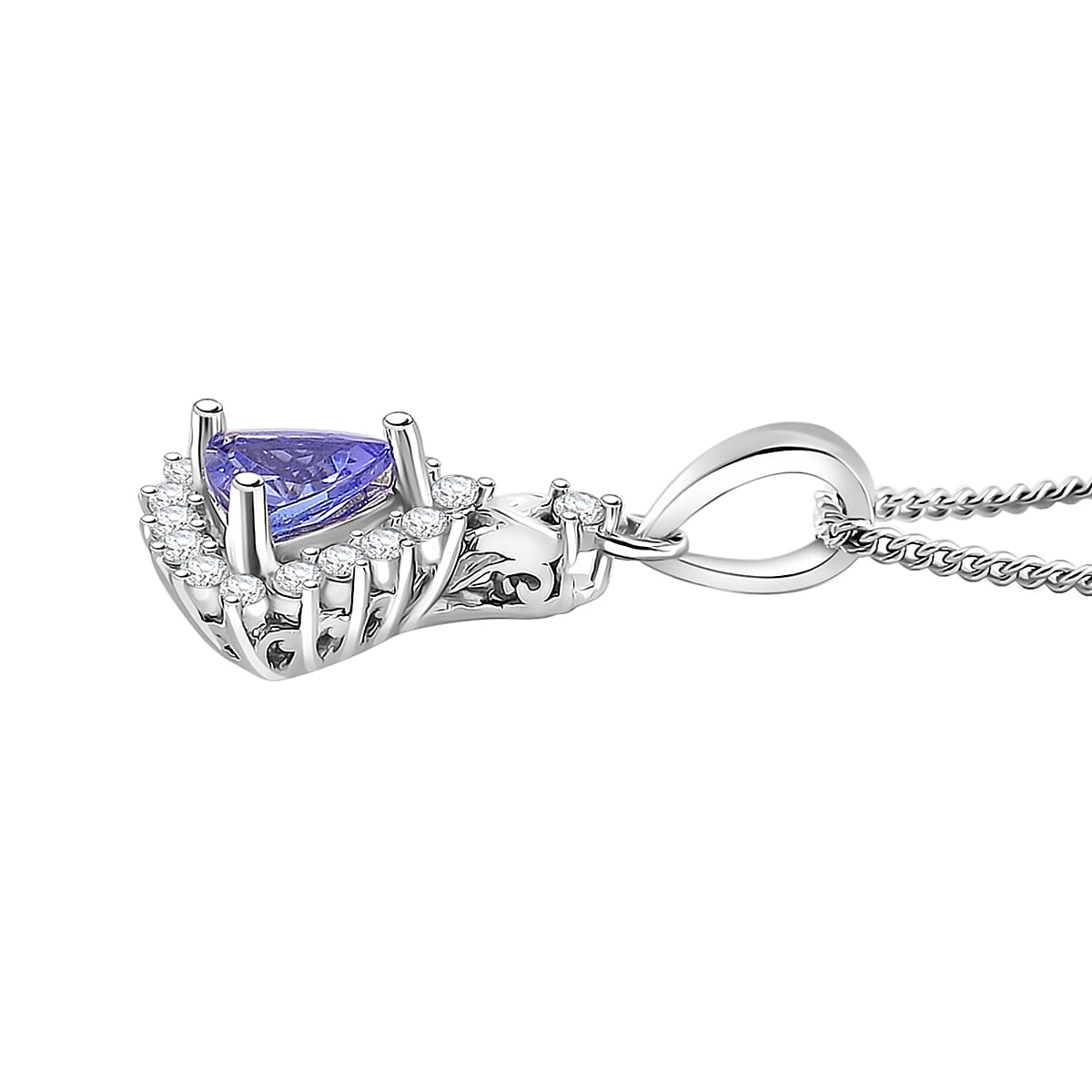 Tanzanite and White Zircon 1.50 ctw Heart & Arrows Ring (Size 10.0), Pendant Necklace 18 Inches in Rhodium Over Sterling Silver image number 6