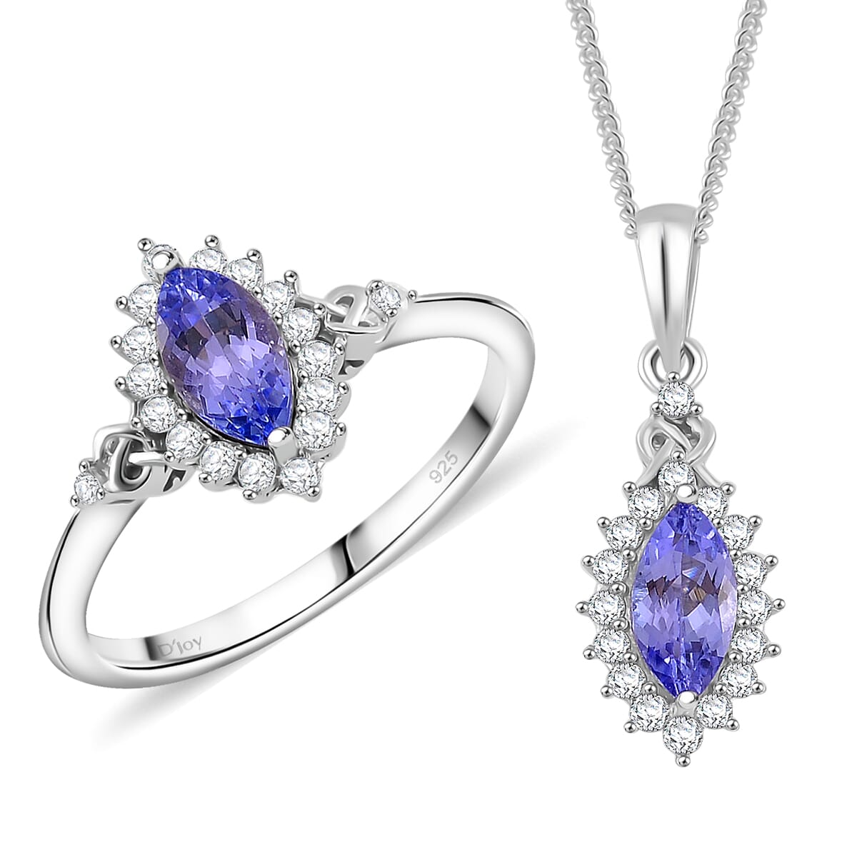 Tanzanite and White Zircon 1.75 ctw Heart & Arrows Ring (Size 8.0), Pendant Necklace 18 Inches in Rhodium Over Sterling Silver image number 0