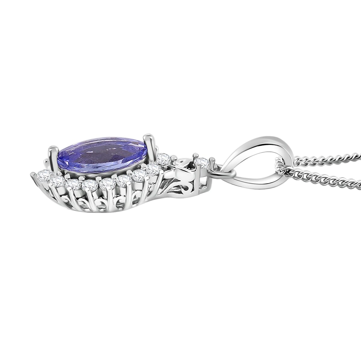 Tanzanite and White Zircon 1.75 ctw Heart & Arrows Ring (Size 8.0), Pendant Necklace 18 Inches in Rhodium Over Sterling Silver image number 6