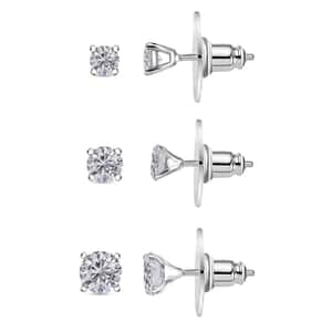 Set of 3 Moissanite 2.90 ctw Solitaire Stud Earrings in Rhodium Over Sterling Silver