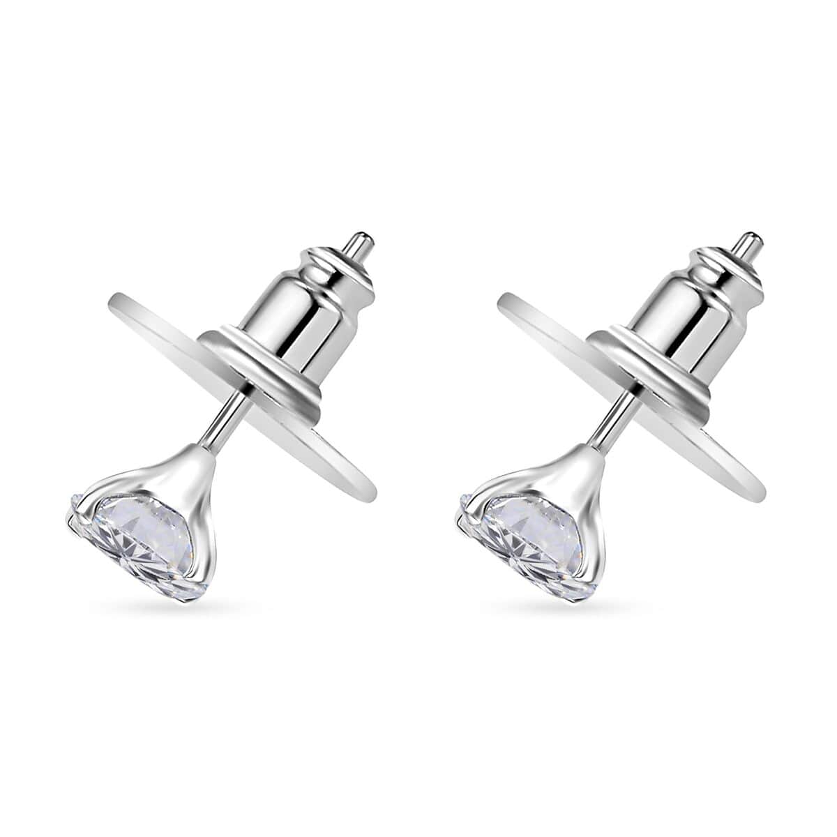 Set of 3 Moissanite 2.90 ctw Solitaire Stud Earrings in Rhodium Over Sterling Silver image number 3