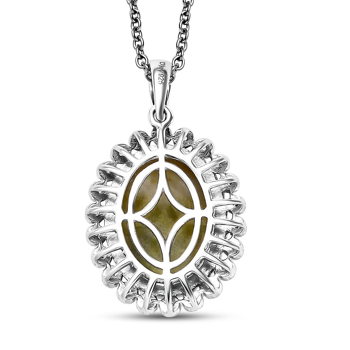 Connemara Marble and White Zircon 11.50 ctw Celtic Cross Pendant in Platinum Over Sterling Silver with Stainless Steel Necklace 20 Inches image number 4