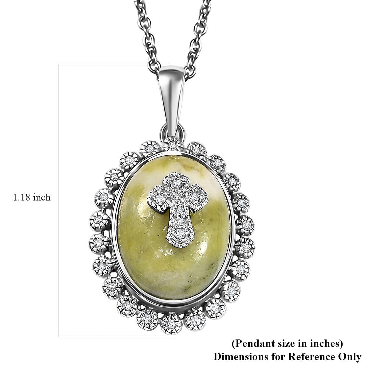 Connemara Marble and White Zircon 11.50 ctw Celtic Cross Pendant in Platinum Over Sterling Silver with Stainless Steel Necklace 20 Inches image number 6