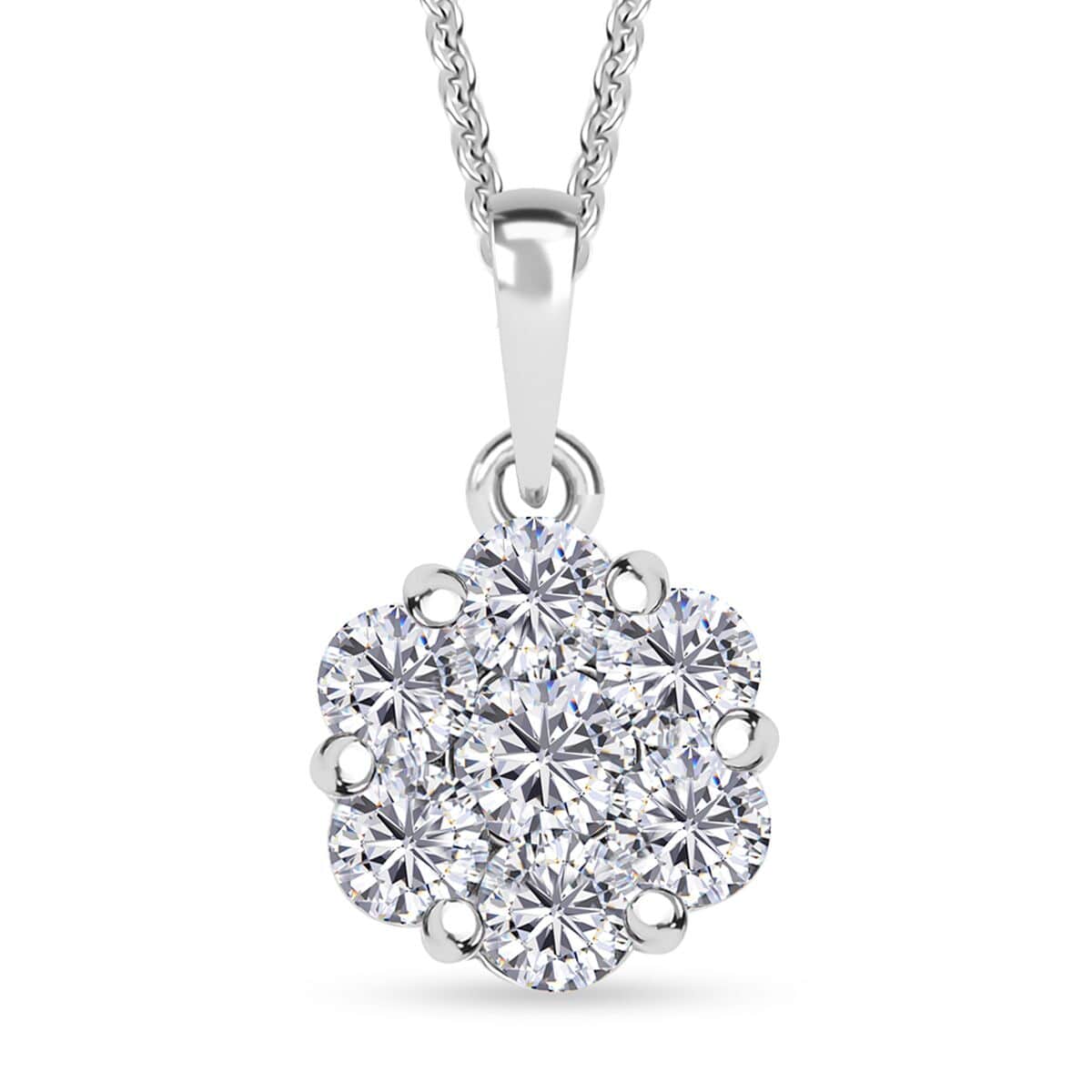 Moissanite 1.30 ctw Floral Pendant Necklace in Rhodium Over Sterling Silver 20 Inches image number 0