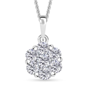 Moissanite 1.30 ctw Floral Pendant Necklace in Rhodium Over Sterling Silver 20 Inches