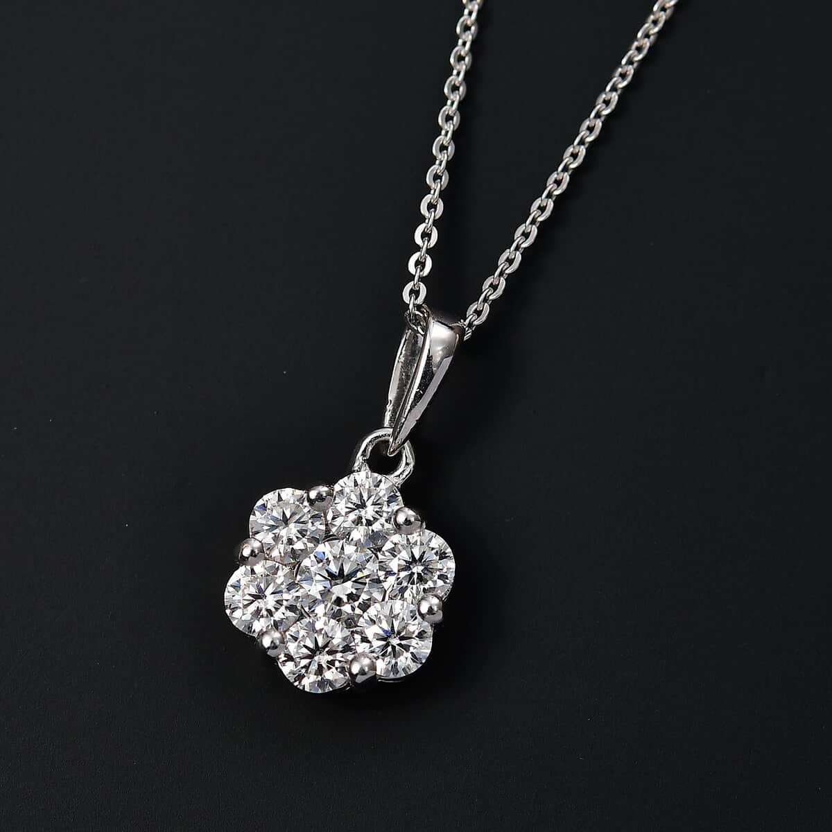 Moissanite 1.30 ctw Floral Pendant Necklace in Rhodium Over Sterling Silver 20 Inches image number 1