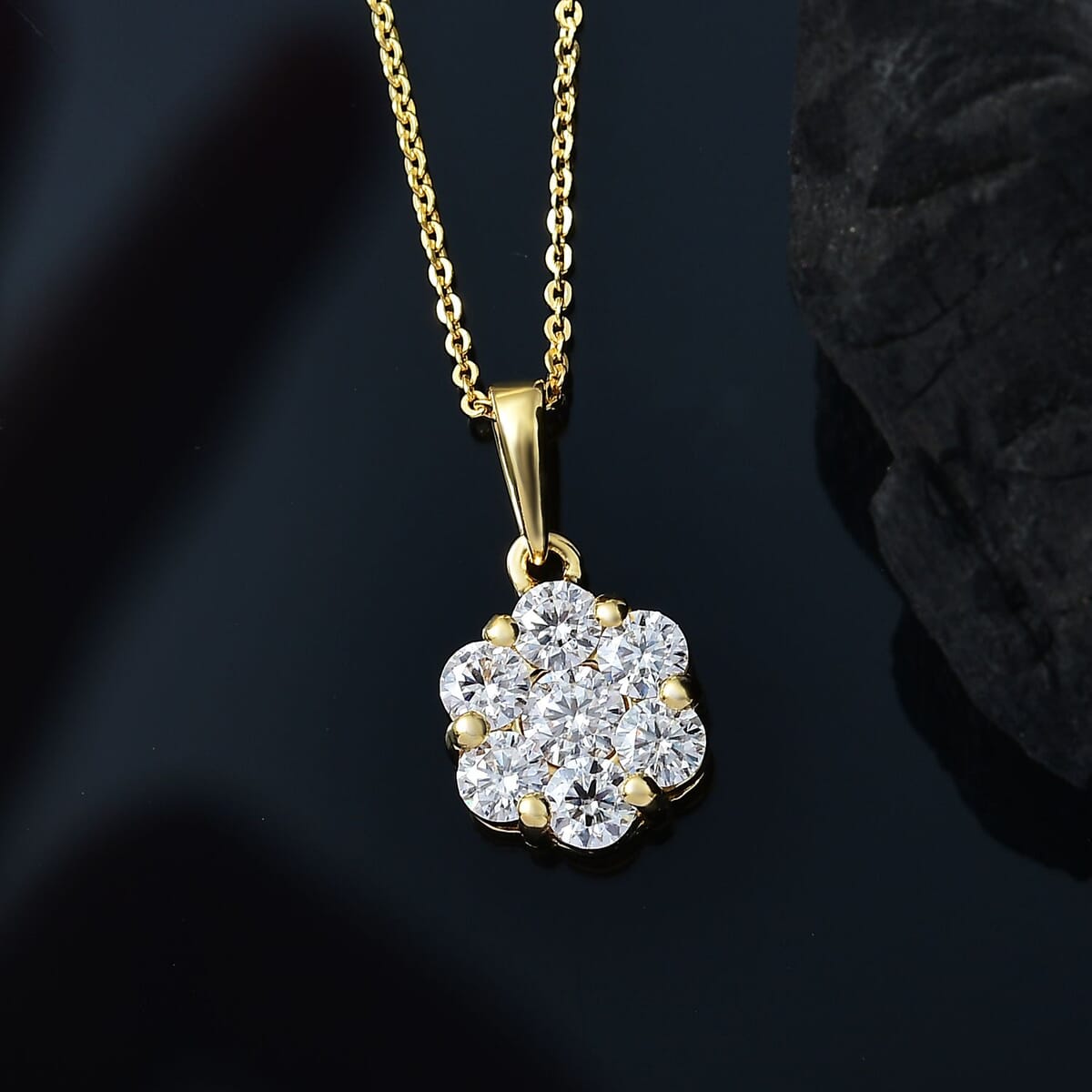 Moissanite 1.30 ctw Floral Pendant Necklace in 18K Vermeil Yellow Gold Over Sterling Silver 20 Inches image number 1