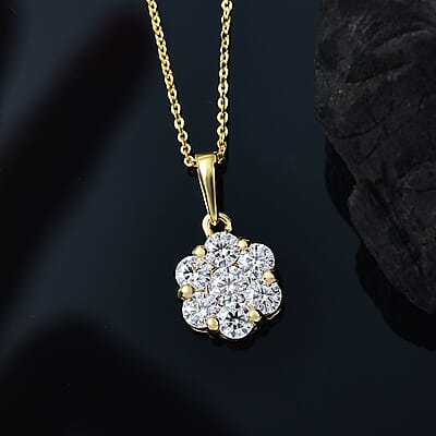 Moissanite 1.30 ctw Floral Pendant Necklace in 18K Vermeil Yellow Gold Over Sterling Silver 20 Inches