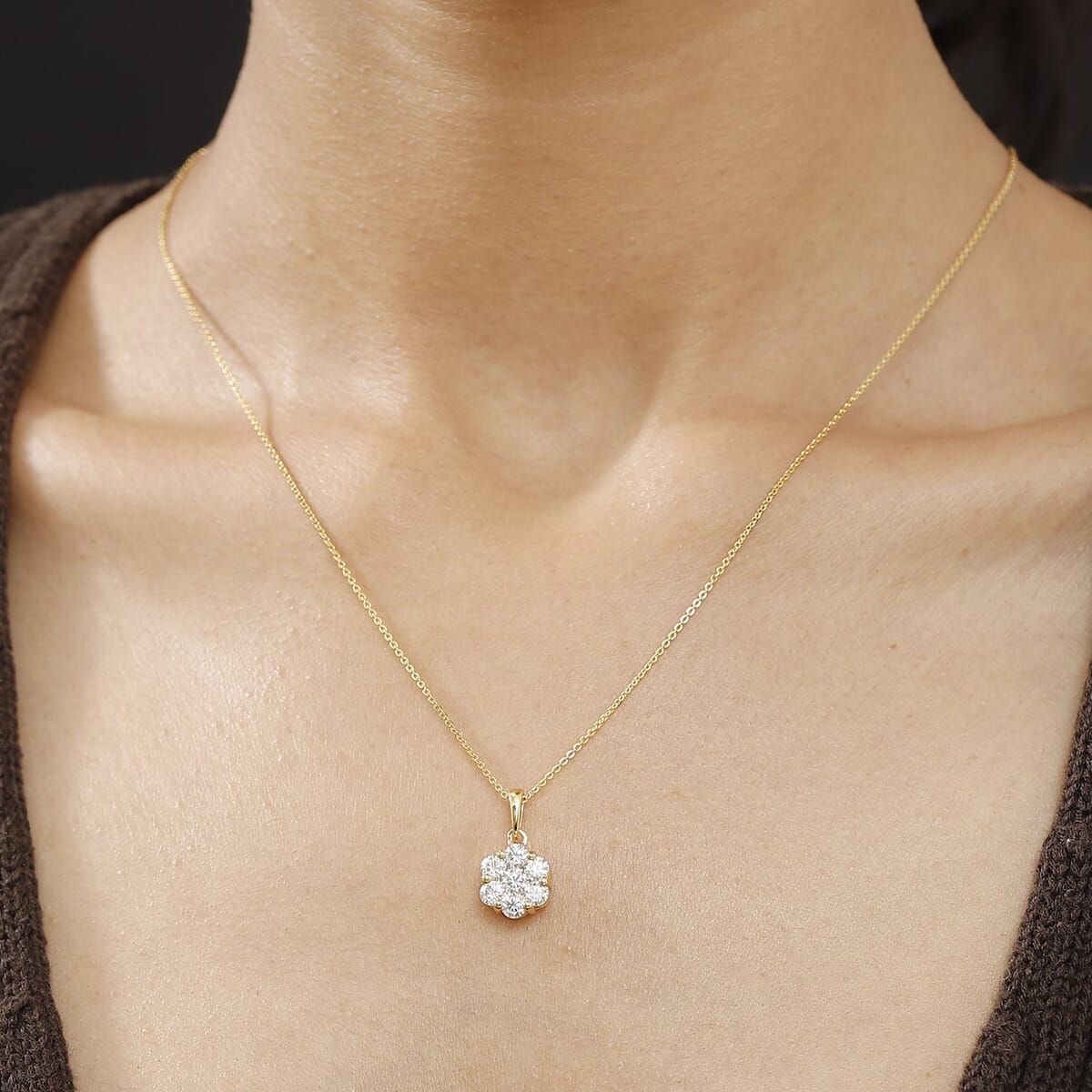 Moissanite 1.30 ctw Floral Pendant Necklace in 18K Vermeil Yellow Gold Over Sterling Silver 20 Inches image number 2
