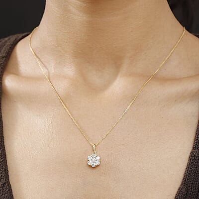 Moissanite 1.30 ctw Floral Pendant Necklace in 18K Vermeil Yellow Gold Over Sterling Silver 20 Inches