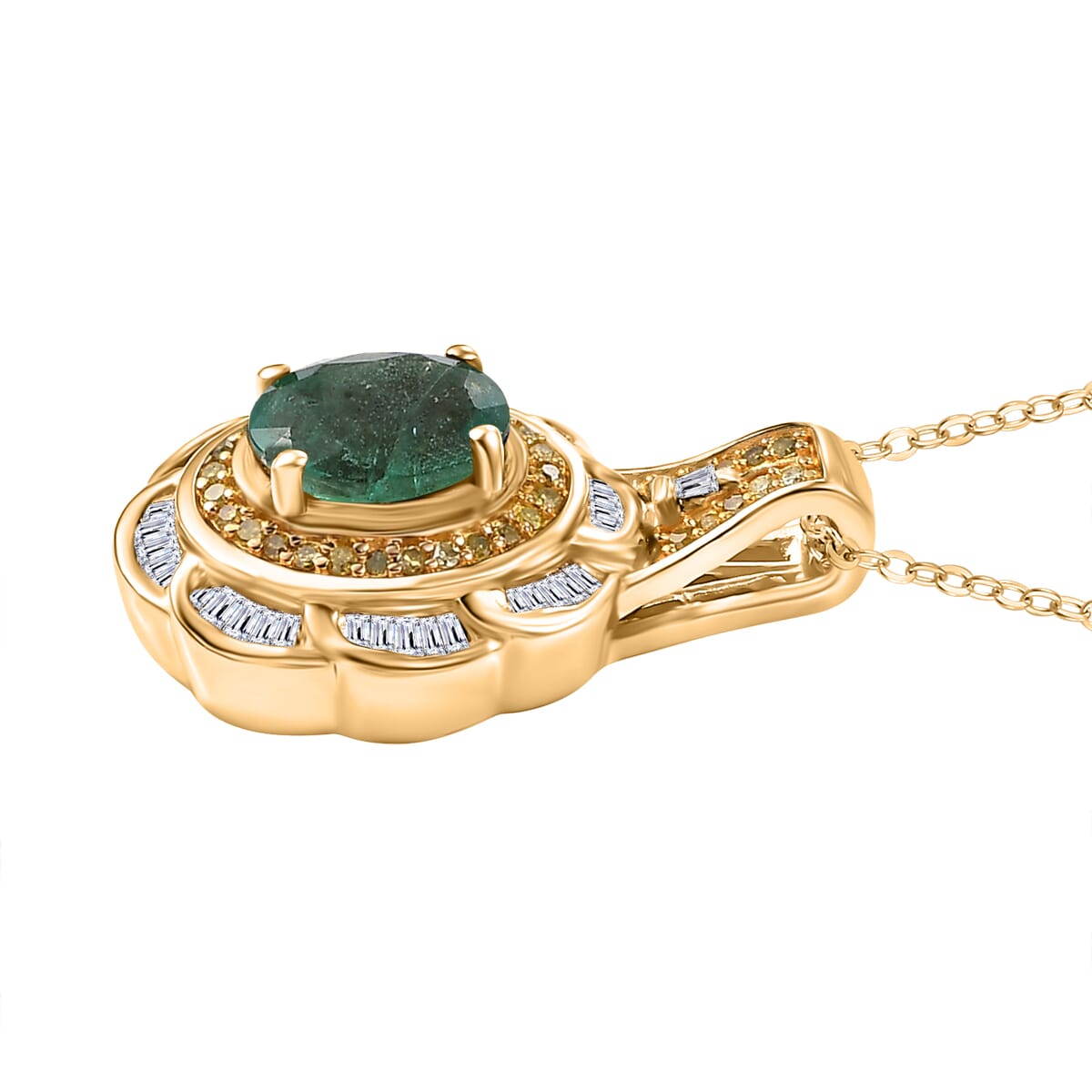 Kagem Zambian Emerald, Yellow Diamond (IR) and White Diamond 1.64 ctw Royal Scarlet Pendant Necklace in 18K Vermeil Yellow Gold Over Sterling Silver image number 3