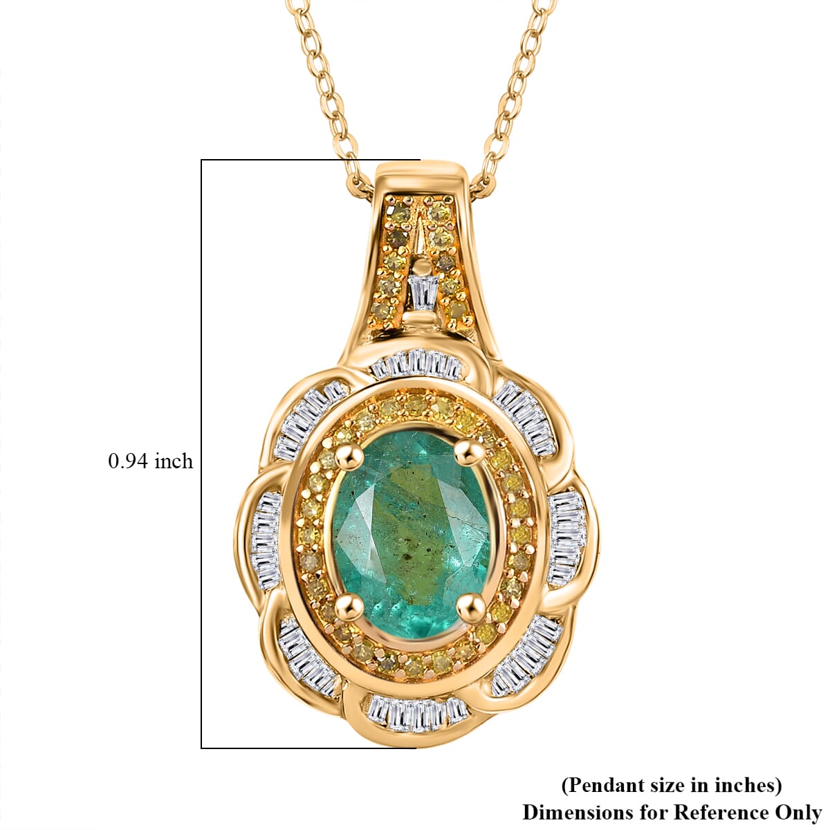 Kagem Zambian Emerald, Yellow Diamond (IR) and White Diamond 1.64 ctw Royal Scarlet Pendant Necklace in 18K Vermeil Yellow Gold Over Sterling Silver image number 6