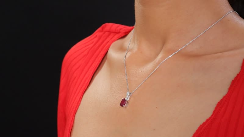 Premium Niassa Ruby (FF) and White Zircon 3.00 ctw Pendant Necklace in Rhodium Over Sterling Silver 20 Inches