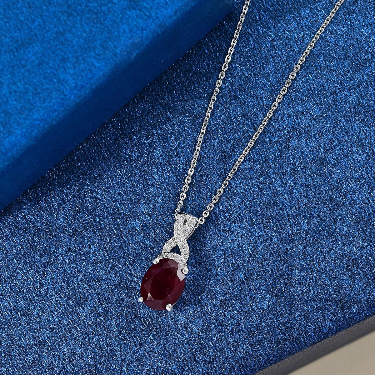 Premium Niassa Ruby (FF) and White Zircon 3.00 ctw Pendant Necklace in Rhodium Over Sterling Silver 20 Inches image number 1