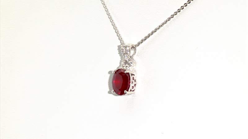 Premium Niassa Ruby (FF) and White Zircon 3.00 ctw Pendant Necklace in Rhodium Over Sterling Silver 20 Inches