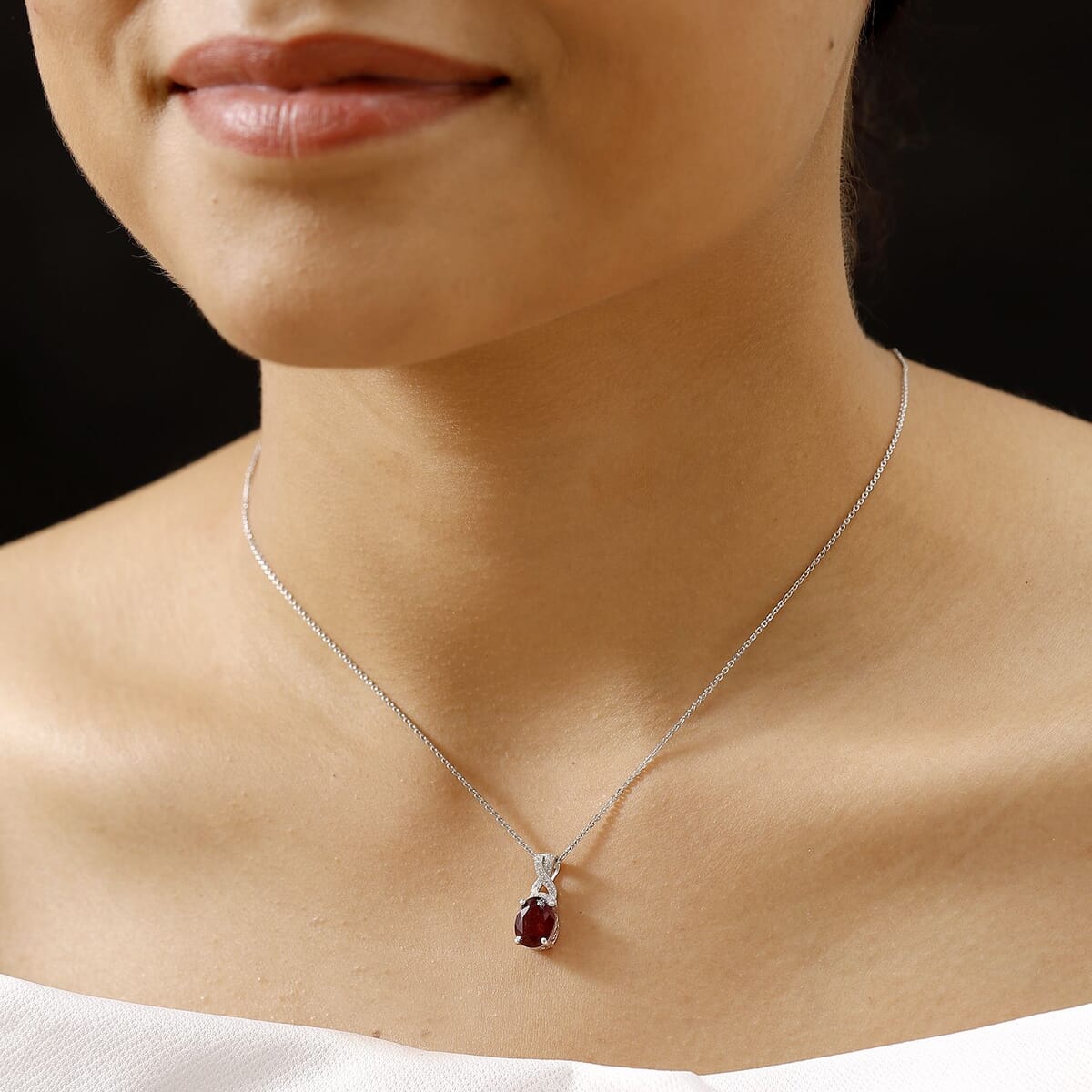 Premium Niassa Ruby (FF) and White Zircon 3.00 ctw Pendant Necklace in Rhodium Over Sterling Silver 20 Inches image number 2