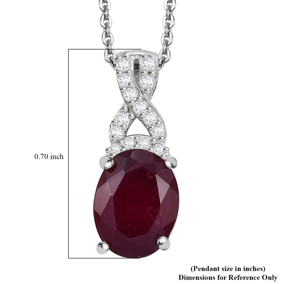 Premium Niassa Ruby (FF) and White Zircon 3.00 ctw Pendant Necklace in Rhodium Over Sterling Silver 20 Inches image number 5