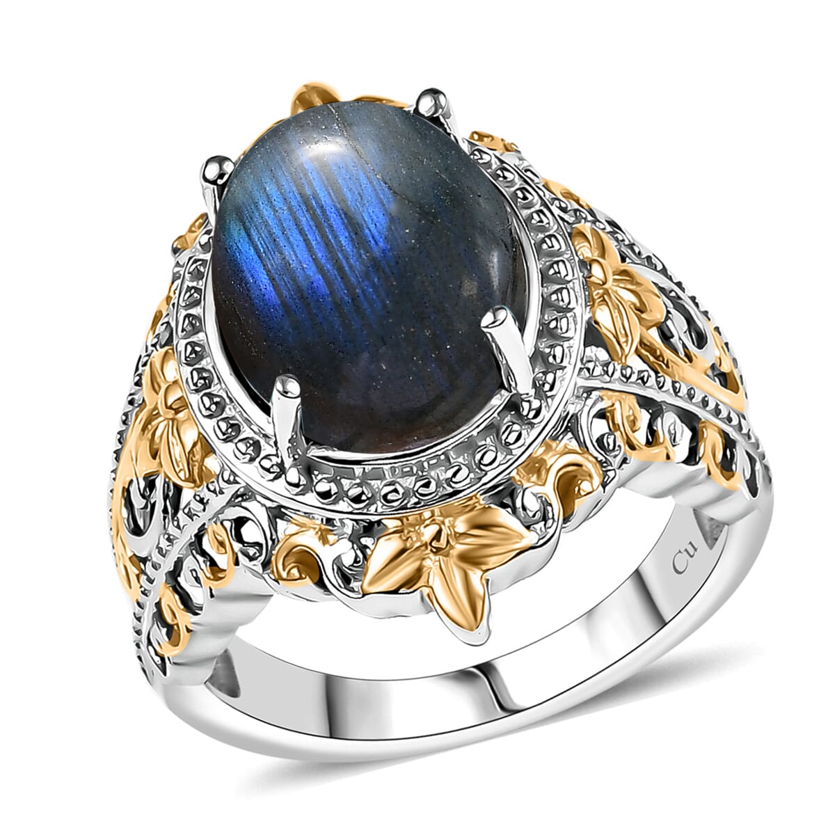 AAA Malagasy Labradorite 15.10 ctw Earrings, Ring (Size 5.0) and Pendant in 14K YG and Platinum Over Copper with Magnet with Stainless Steel Necklace 20 Inches image number 3